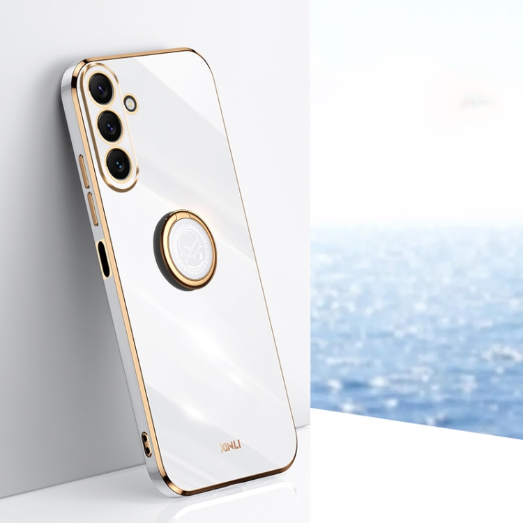 

For Samsung Galaxy M54 5G XINLI Straight Edge 6D Electroplate TPU Phone Case with Ring Holder(White)