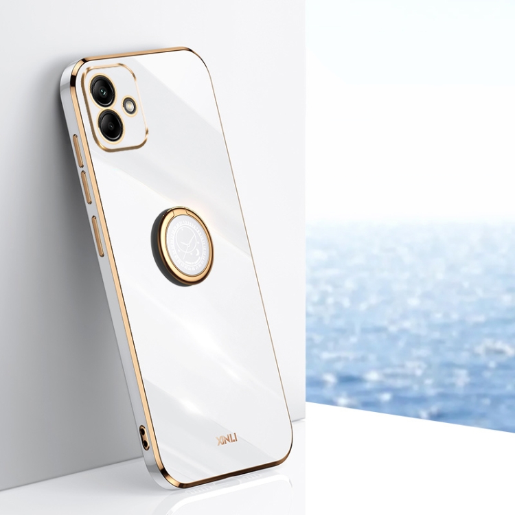 

For Samsung Galaxy A05 XINLI Straight Edge 6D Electroplate TPU Phone Case with Ring Holder(White)