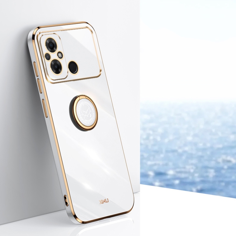 

For Xiaomi Poco C55 4G XINLI Straight Edge 6D Electroplate TPU Phone Case with Ring Holder(White)