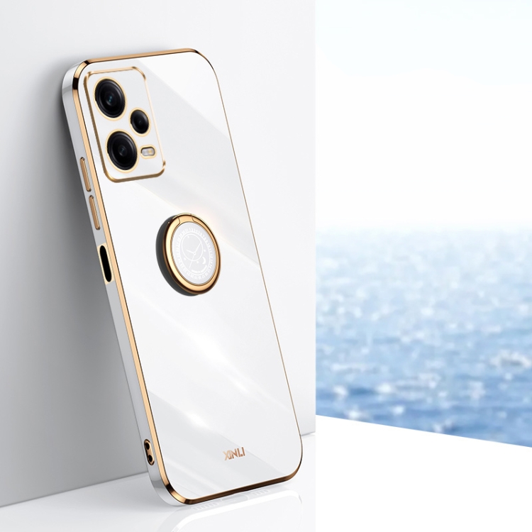 

For Xiaomi Redmi Note 12 5G Global XINLI Straight Edge 6D Electroplate TPU Phone Case with Ring Holder(White)