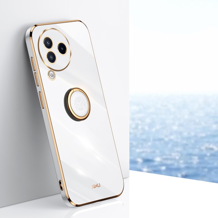 

For Xiaomi Civi 3 5G XINLI Straight Edge 6D Electroplate TPU Phone Case with Ring Holder(White)