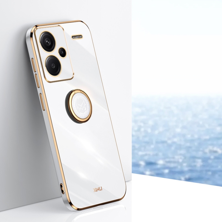 

For Xiaomi Redmi Note 13 Pro+ XINLI Straight Edge 6D Electroplate TPU Phone Case with Ring Holder(White)