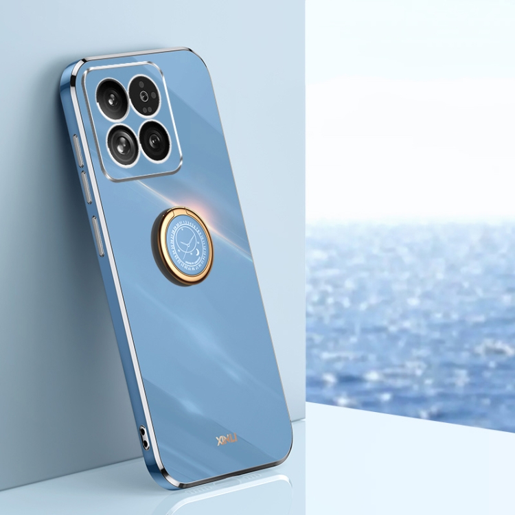 

For Xiaomi 14 Pro XINLI Straight Edge 6D Electroplate TPU Phone Case with Ring Holder(Celestial Blue)