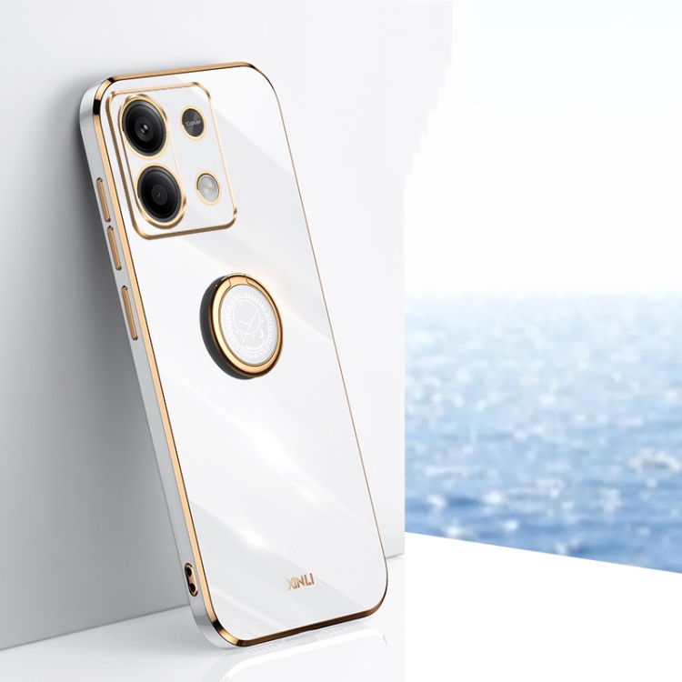 

For Xiaomi Redmi Note 13 Pro 4G XINLI Straight Edge 6D Electroplate TPU Phone Case with Ring Holder(White)