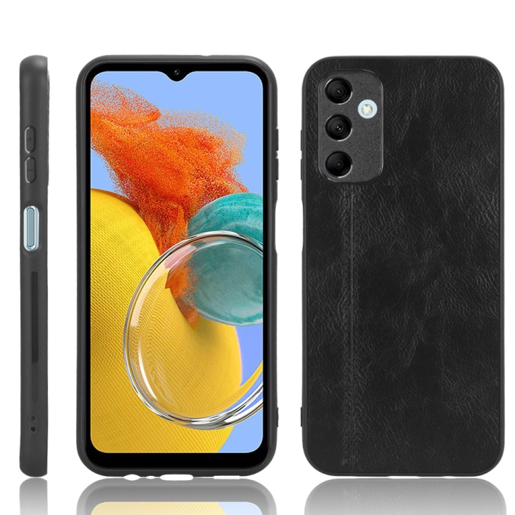 

For Samsung Galaxy M14 5G Sewing Cow Pattern Skin PC + PU + TPU Phone Case(Black)
