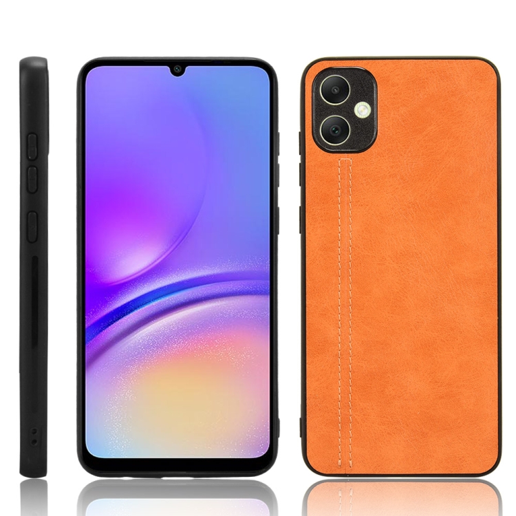 

For Samsung Galaxy A05 4G Cow Pattern Sewing Back Cover Phone Case(Orange)