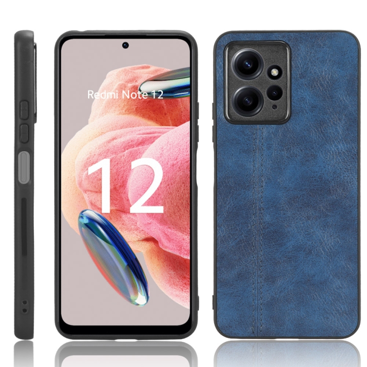 

For Xiaomi Redmi Note 12 4G Global Sewing Cow Pattern Skin PC + PU + TPU Phone Case(Blue)