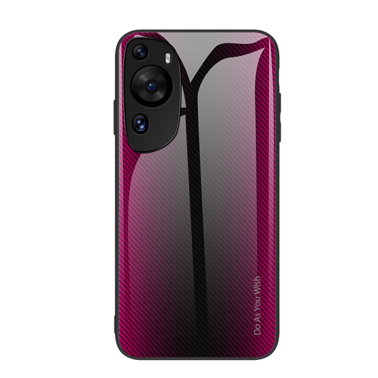 

For Huawei P60 Art Texture Gradient Glass TPU Phone Case(Rose Red)