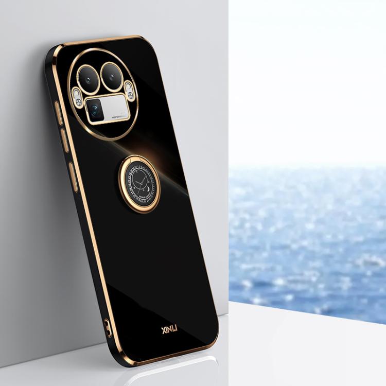 For Realme GT 8 Pro 5G XINLI Straight Edge 6D Electroplate TPU Phone Case with Ring Holder(Black)