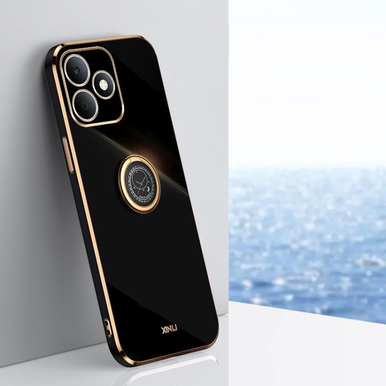 For Realme Note 80 4G XINLI Straight Edge 6D Electroplate TPU Phone Case with Ring Holder(Black)