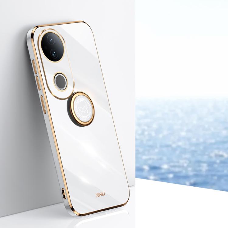 

For vivo S20 XINLI Straight Edge 6D Electroplate TPU Phone Case with Ring Holder(White)