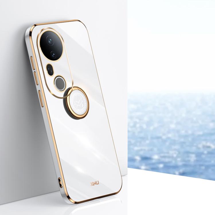 

For vivo S20 Pro XINLI Straight Edge 6D Electroplate TPU Phone Case with Ring Holder(White)