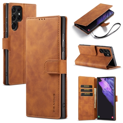 

For Samsung Galaxy S23 Ultra 5G DG.MING Retro Oil Edge Flip Leather Phone Case(Brown)