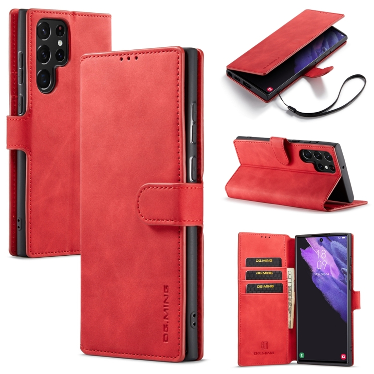 

For Samsung Galaxy S23 Ultra 5G DG.MING Retro Oil Edge Flip Leather Phone Case(Red)