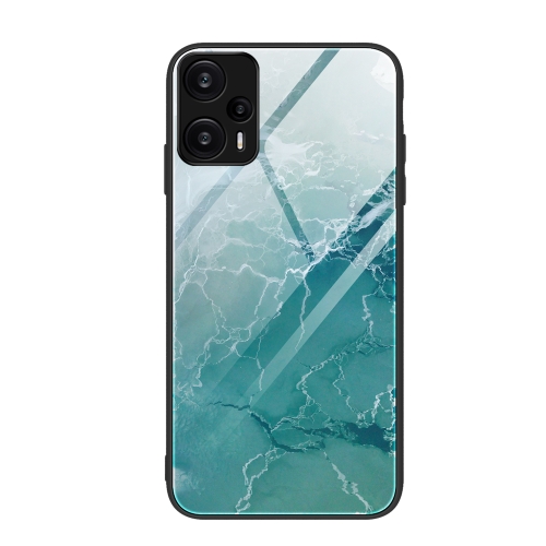 

For Xiaomi Redmi Note 12 Turbo Marble Pattern Glass Protective Phone Case(Green Ocean)