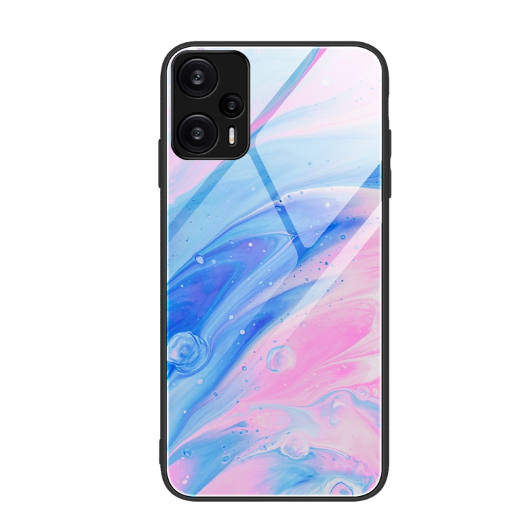 

For Xiaomi Redmi Note 12 Turbo Marble Pattern Glass Protective Phone Case(Pink)