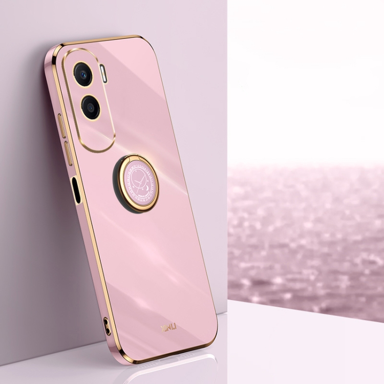 

For Honor X50i 5G XINLI Straight Edge 6D Electroplate TPU Phone Case with Ring Holder(Cherry Purple)