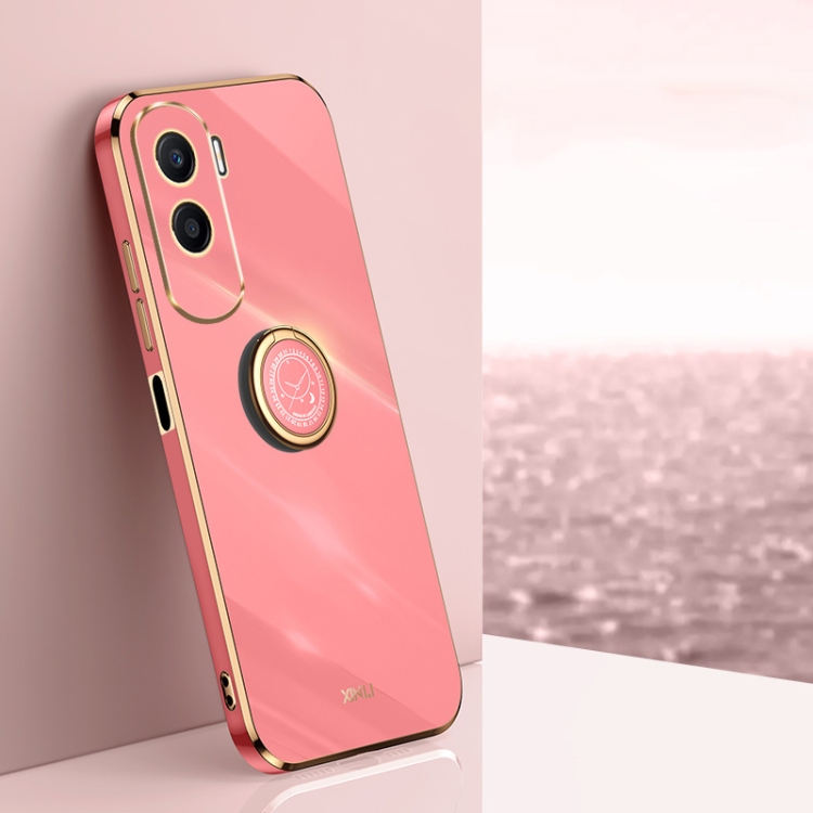 

For Honor X50i 5G XINLI Straight Edge 6D Electroplate TPU Phone Case with Ring Holder(Hawthorn Red)