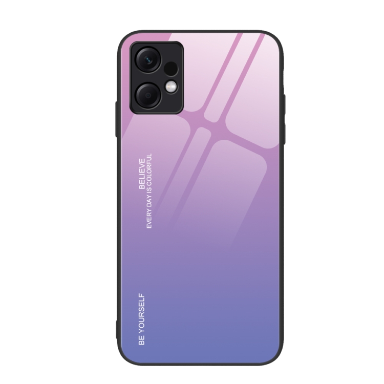 

For Xiaomi Redmi Note 12 4G Global Gradient Color Glass Phone Case(Pink Purple)