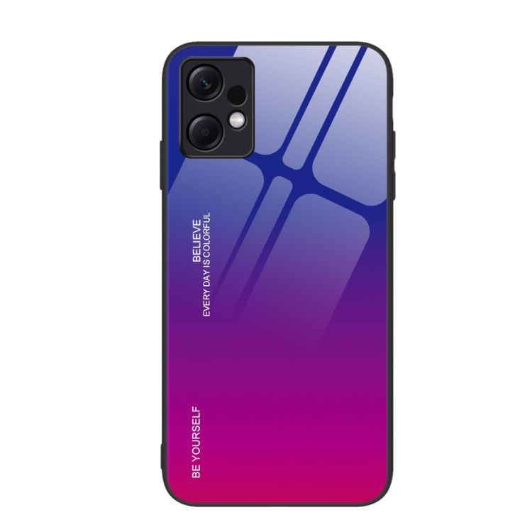 

For Xiaomi Redmi Note 12 4G Global Gradient Color Glass Phone Case(Purple Red)