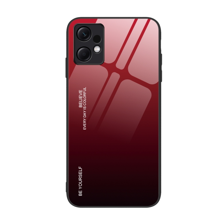 

For Xiaomi Redmi Note 12 4G Global Gradient Color Glass Phone Case(Red Black)