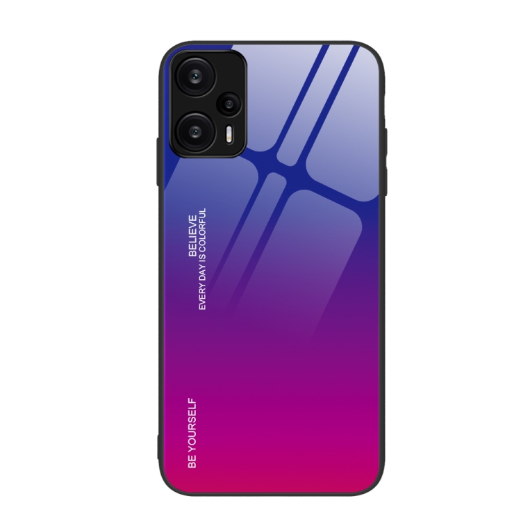 

For Xiaomi Redmi Note 12 Turbo Gradient Color Glass Phone Case(Purple Red)