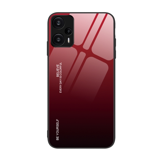 

For Xiaomi Redmi Note 12 Turbo Gradient Color Glass Phone Case(Red Black)