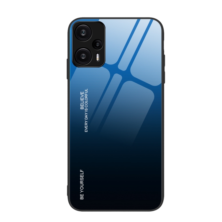 

For Xiaomi Redmi Note 12 Turbo Gradient Color Glass Phone Case(Blue Black)