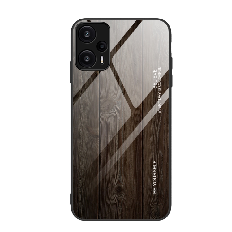 

For Xiaomi Redmi Note 12 Turbo Wood Grain Glass TPU Phone Case(Black)