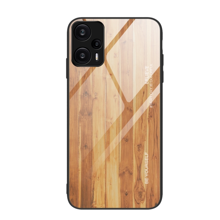

For Xiaomi Redmi Note 12 Turbo Wood Grain Glass TPU Phone Case(Yellow)