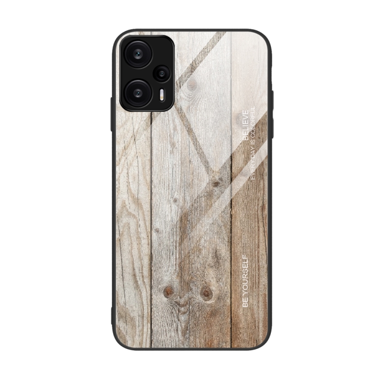 

For Xiaomi Redmi Note 12 Turbo Wood Grain Glass TPU Phone Case(Grey)