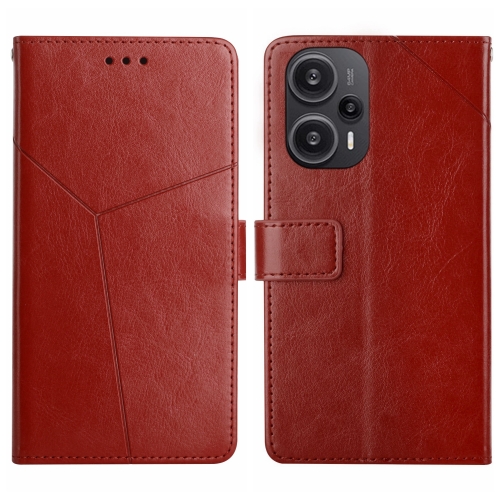 

For Xiaomi Poco F5 Y-shaped Pattern Flip Leather Phone Case(Brown)