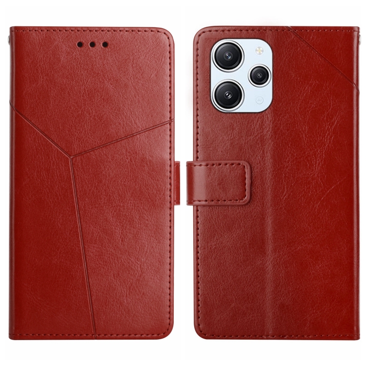 

For Xiaomi Redmi 12 4G Global Y-shaped Pattern Flip Leather Phone Case(Brown)