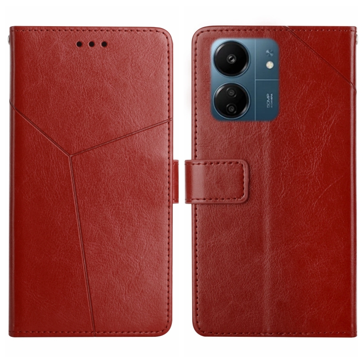 

For Xiaomi Redmi 13C 4G Y-shaped Pattern Flip Leather Phone Case(Brown)