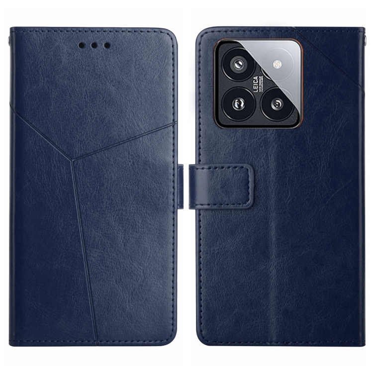 

For Xiaomi 14 Y-shaped Pattern Flip Leather Phone Case(Blue)