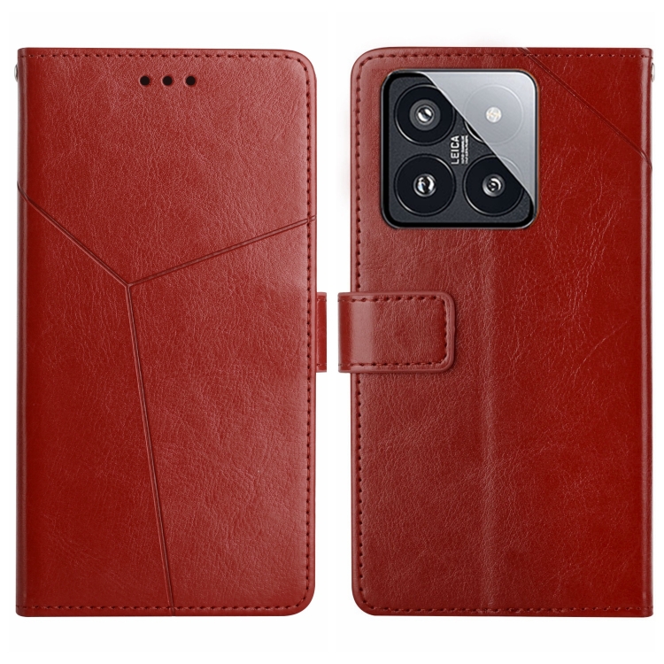 

For Xiaomi 14 Pro Y-shaped Pattern Flip Leather Phone Case(Brown)