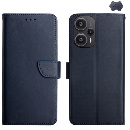 

For Xiaomi Poco F5 Genuine Leather Fingerprint-proof Flip Phone Case(Blue)