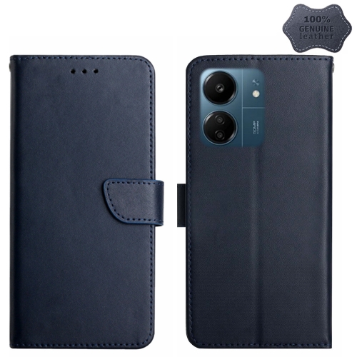 

For Xiaomi Redmi 13C 4G Genuine Leather Fingerprint-proof Flip Phone Case(Blue)