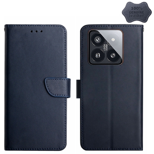 

For Xiaomi 14 Genuine Leather Fingerprint-proof Flip Phone Case(Blue)
