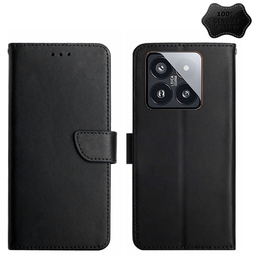 

For Xiaomi 14 Pro Genuine Leather Fingerprint-proof Flip Phone Case(Black)