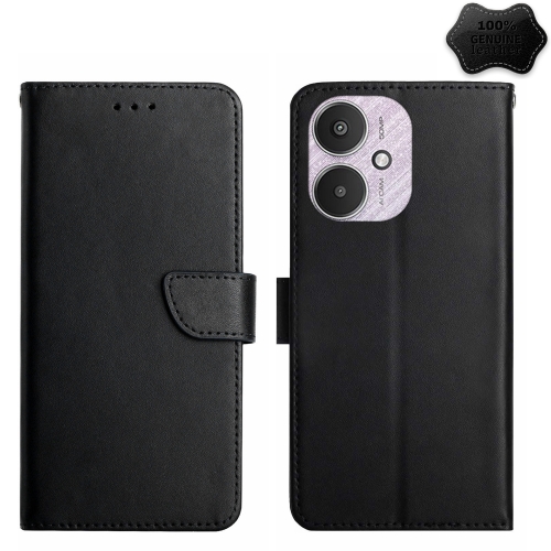 

For Xiaomi Redmi 13C 5G Genuine Leather Fingerprint-proof Flip Phone Case(Black)