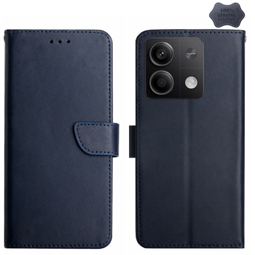 

For Xiaomi Redmi Note 13 Pro 4G Global Genuine Leather Fingerprint-proof Flip Phone Case(Blue)