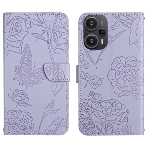 

For Xiaomi Poco F5 Skin Feel Butterfly Embossed Flip Leather Phone Case(Purple)