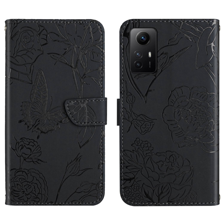 

For Xiaomi Redmi Note 12S HT03 Skin Feel Butterfly Embossed Flip Leather Phone Case(Black)