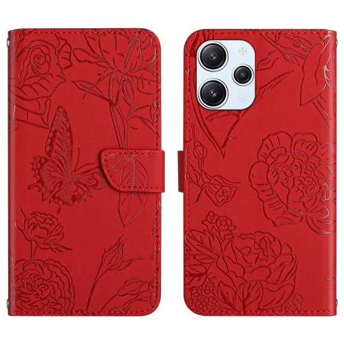 

For Xiaomi Redmi 12 4G Global Skin Feel Butterfly Embossed Flip Leather Phone Case(Red)