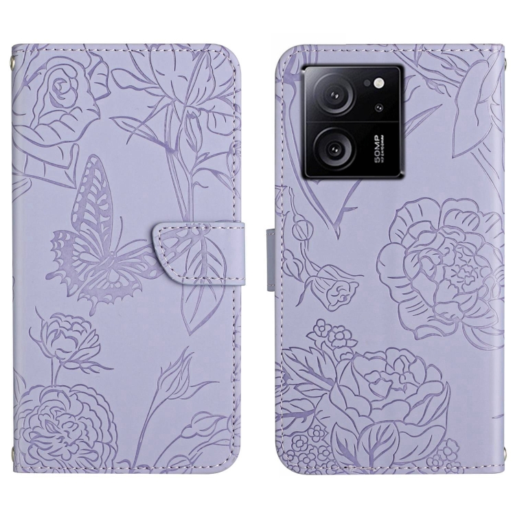 

For Xiaomi 13T / 13T Pro Skin Feel Butterfly Embossed Flip Leather Phone Case(Purple)