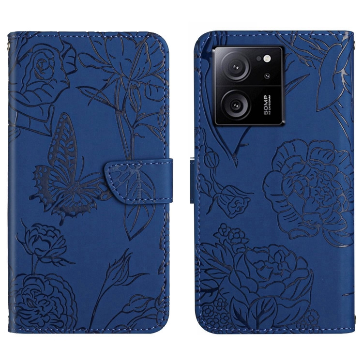 

For Xiaomi 13T / 13T Pro Skin Feel Butterfly Embossed Flip Leather Phone Case(Blue)