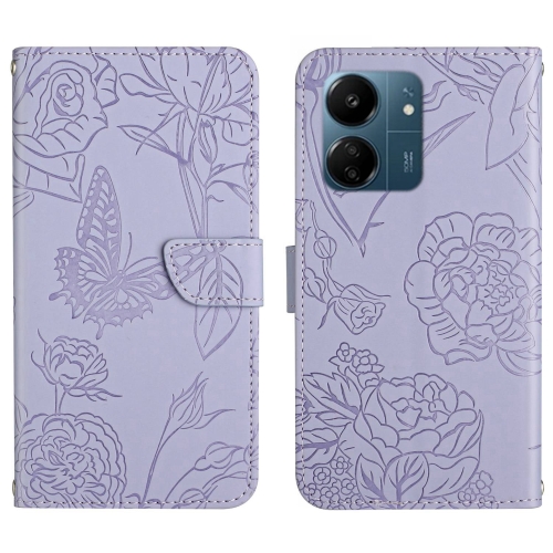 

For Xiaomi Redmi 13C 4G Skin Feel Butterfly Embossed Flip Leather Phone Case(Purple)