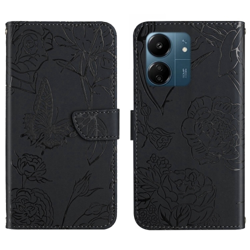 

For Xiaomi Redmi 13C 4G Skin Feel Butterfly Embossed Flip Leather Phone Case(Black)
