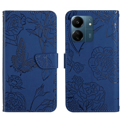 

For Xiaomi Redmi 13C 4G Skin Feel Butterfly Embossed Flip Leather Phone Case(Blue)